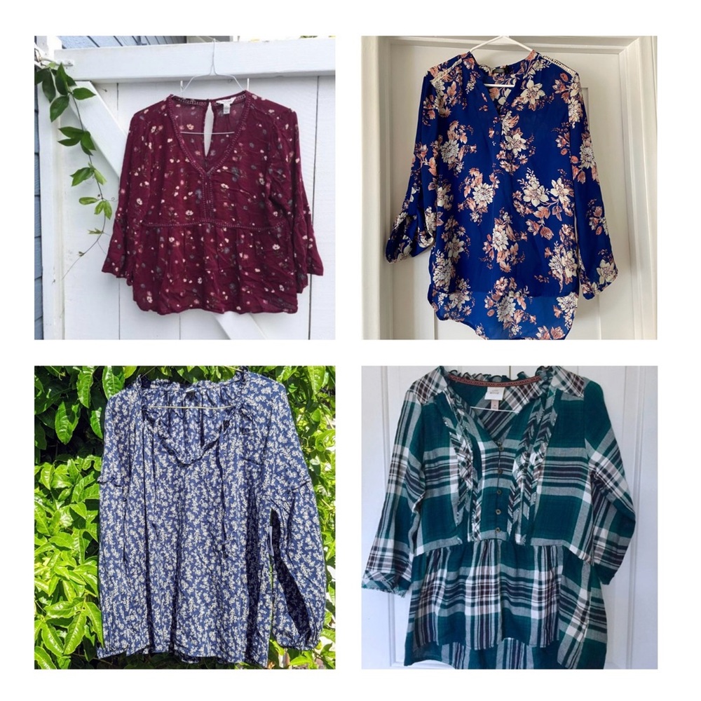 Bundle Lot Women’s 4 Four Blouses Long Sleeve Career Work Peasant Discount